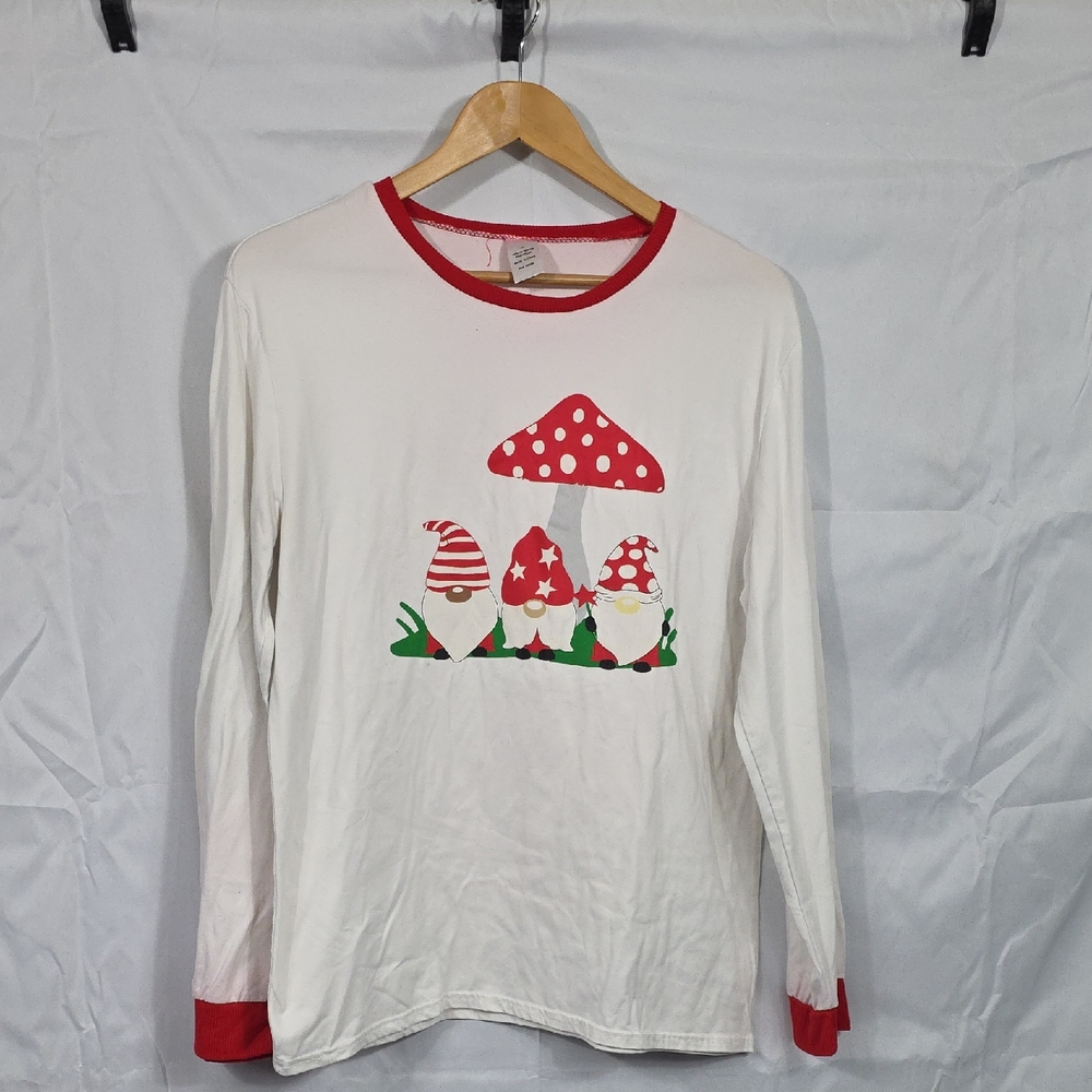 Gnome Print PJ Top - White w Red Accents Womens Medium (Glori)